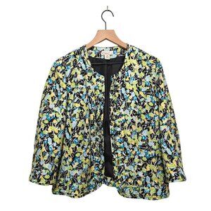 Kim Rogers Floral 3/4 Sleeve Ruffle Front Linen Blazer Sz M